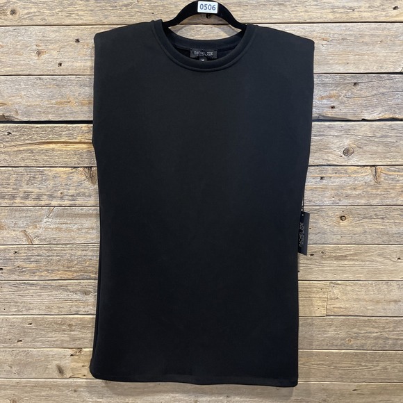 Rachel Zoe Dresses & Skirts - NWT Rachel Zoe Sleeveless Padded Shoulder Crew Neck Black Knit‎ Mini Dress Sz M